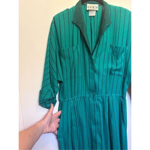 Vintage Ilse M 1980’s teal green button down midi dress size 6/8 - Picture 4 of 16